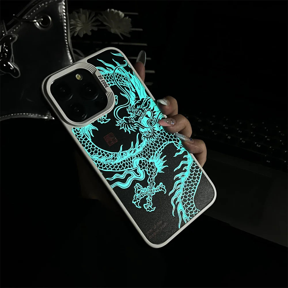 Luxury Fad Luminous Dragon Pattern Phone Case for iPhone 16 Pro Max 15 14 13 12 11 Shockproof Anti-Drop Glow in The Dark Cover