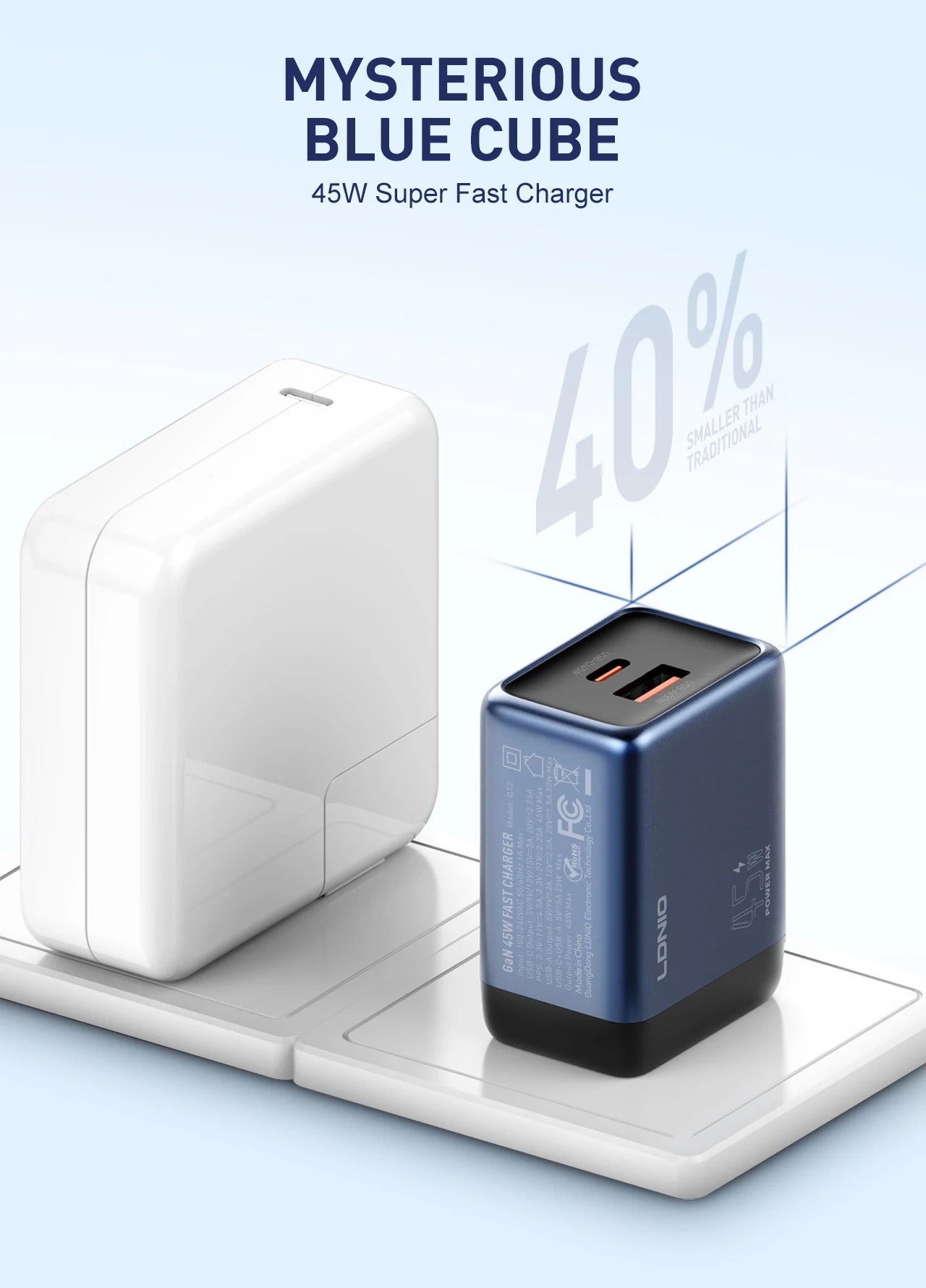 LDNIO Gan 45W Fast Charge Type-C Charger Compatible with 40W iPhone 17 pro Max Air Xiaomi Samsung Ultra - Fast Charging Adapter
