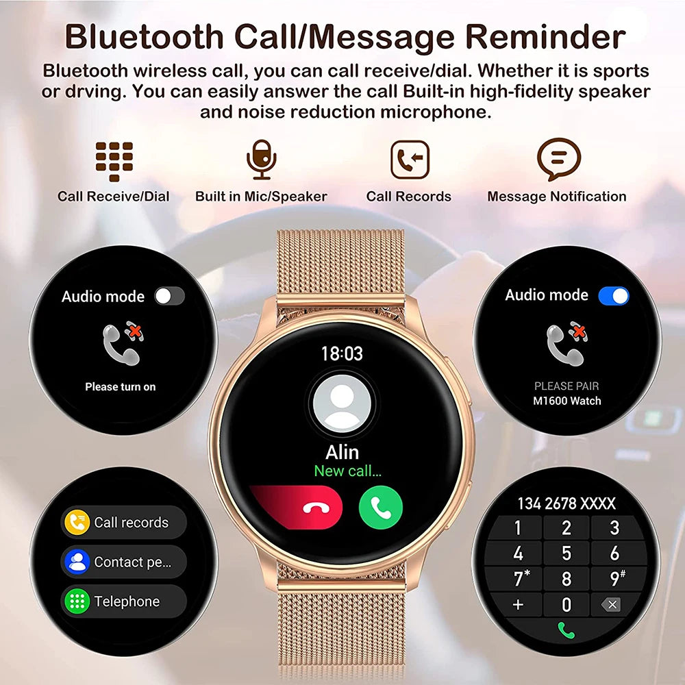 MEVADEN 1.32 inch Luxury Smartwatch Bluetooth Call Women Fashion Sports Fitness Tracker Health Monitor Smart Watch for Ladies