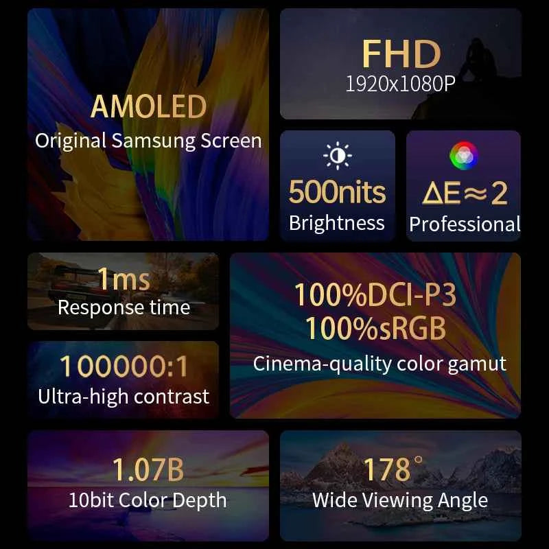 VCHANCE 13.3-Inch 60 Hz OLED Portable Monitor – 1ms, HDR600, DCI-P3, USB-C & HDMI