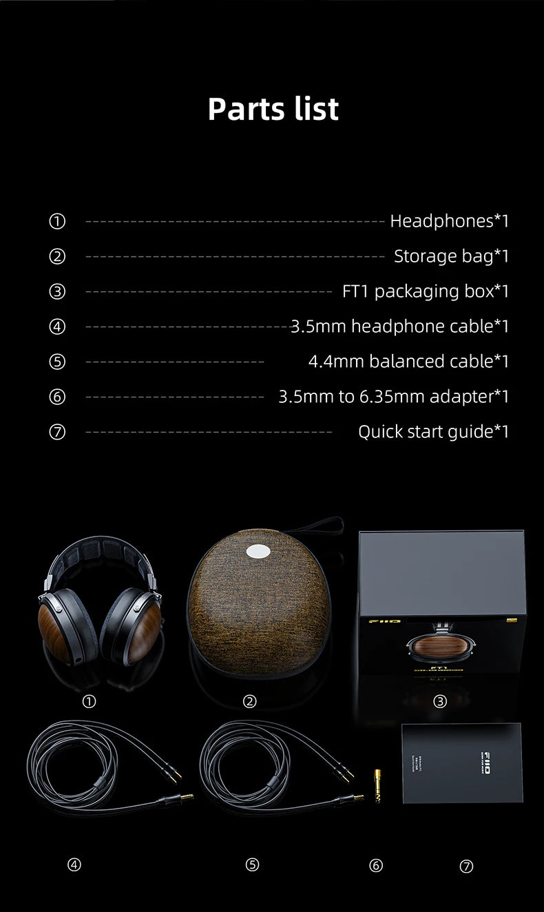 FiiO FT1-New version Closed-Back Over-Ear  Fiber Composite Diaphragm Wired Hi-Fi Headphones, American walnut Ear Cups for Studio