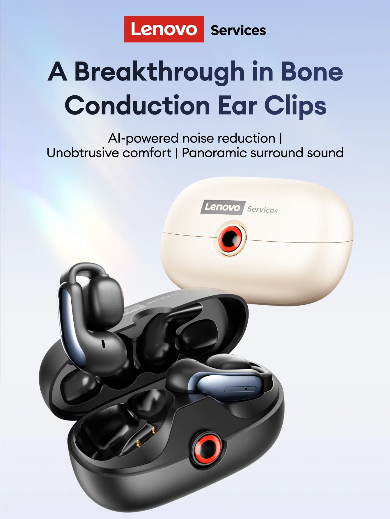 Lenovo LES-108 Bone Conduction TWS Ear Clips Earphones Wireless Bluetooth V6.0 Earbuds Sports Headphones Al Call Noise Reduction