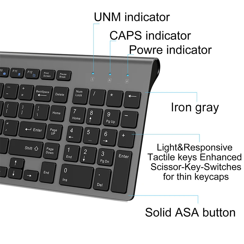 Jomaa Russian Spain Wireless Keyboard and Mouse Combo 2.4G Full Size Silent Button Keyboard Mouse Set for Laptop PC Computer