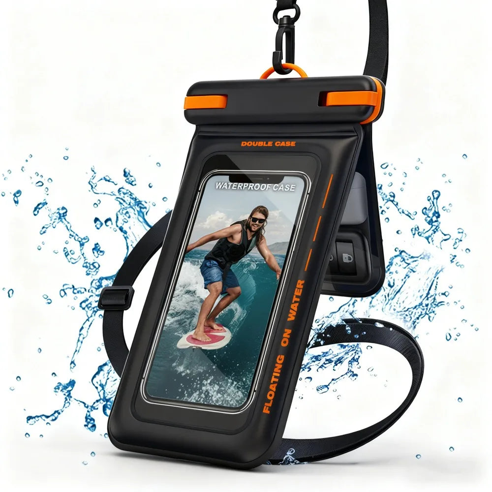 IPX8 Floating Phone Pouch Screen Touchable Universal Waterproof Phone Case with Lanyard 2 Pockets Cellphone Dry Bag Swimming