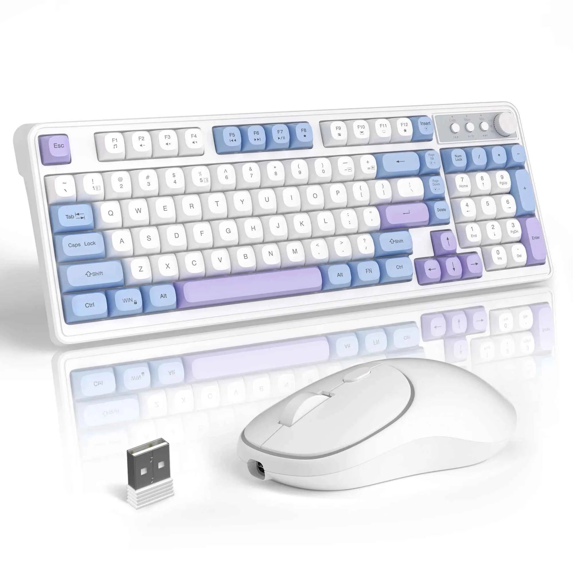 MageGee Wireless Gaming Keyboard and Mouse Combo V560, RGB Backlit Rechargeable Mechanical Feel 2.4GHz Quiet Blue White Purple K