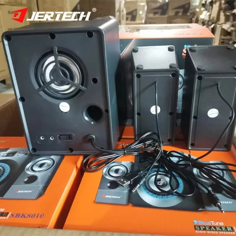 JERTECH Professional Monitor Sound Equipment Computer Speakers USB Wired Bluetooth Subwoofer Amplifier Audio Set with LED Remote