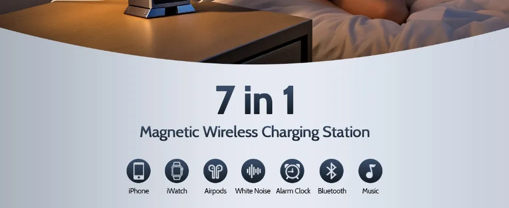 7 in 1 Wireless Charger Qi2.2 Certified 25W Magnetic Fast Charging Station Bluetooth Speaker for iPhone 17~12 iWatch Airpods Pro