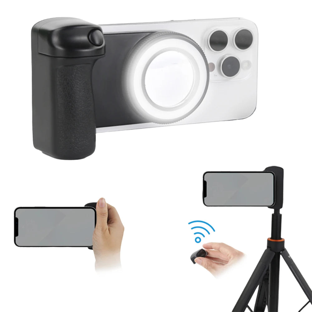 Magnetic Handle Grip With Fill Light For Magsafe Anti-Slip Smart Phone Bracket Camera Selfie Bluetooth Remote Shutter For iPhone