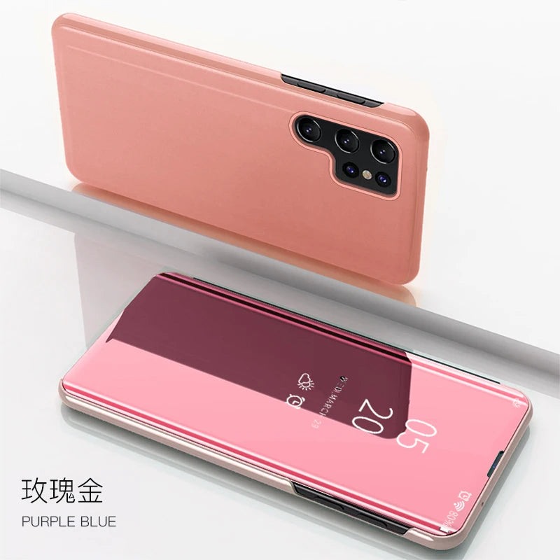 For Samsung Galaxy S24 Ultra 5G Case View Mirror Flip Stand Phone Case For Samsung S24 + Plus S 24 Ultra Shockproof Back Cover