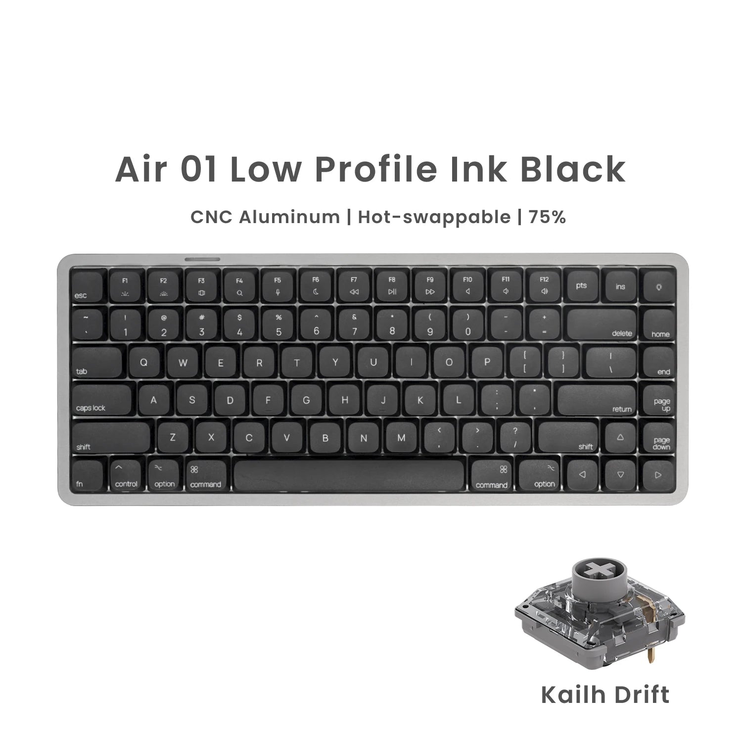 Akko Air 01 Mechanical Keyboard 75% 84-Key Mac Layout Custom Low Profile Hot-swappable RGB Tri-mode Keyboard Gasket Aluminum