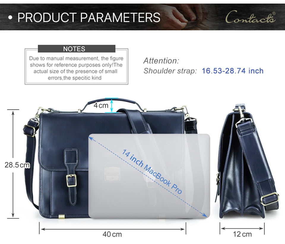 CONTACT'S Genuine Leather Business Bags for Men High Quality Briefcase Office Bag Male Tote Laptop Bags Portfolio Bag Document