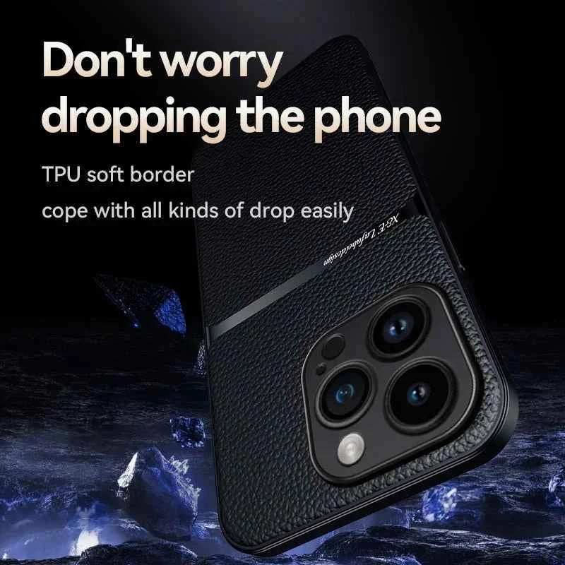 For iPhone15 Pro Max Luxury Leather Cover For iPhone 14 13 12 11 Plus Car Holder Case Magnetic Silicone Shockproof