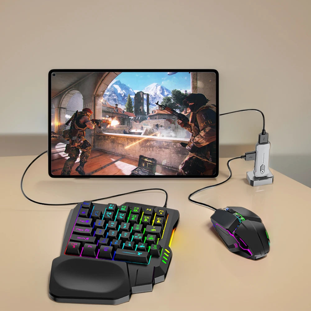 5 in 1 Mobile Game Converter Keyboard Mouse Gaming Set for PUBG Wired RGB Backlit Keyboard with Wrist Rest for Android System