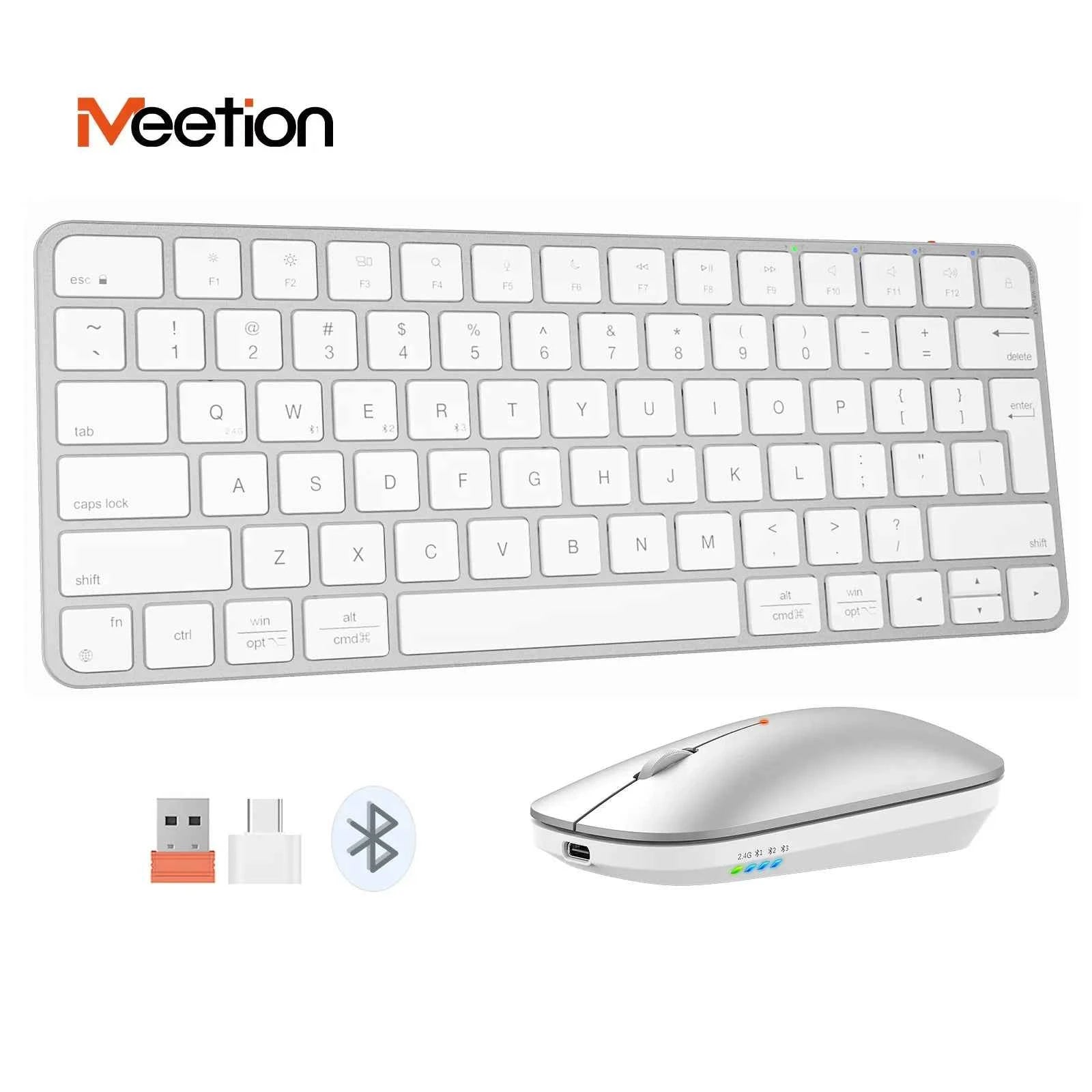 Meetion Ultra Thin Wireless Keyboard Mouse Rechargeable 2.4G USB Bluetooth Keyboard and Mouse Combo Silent Mini for Mac Tablet