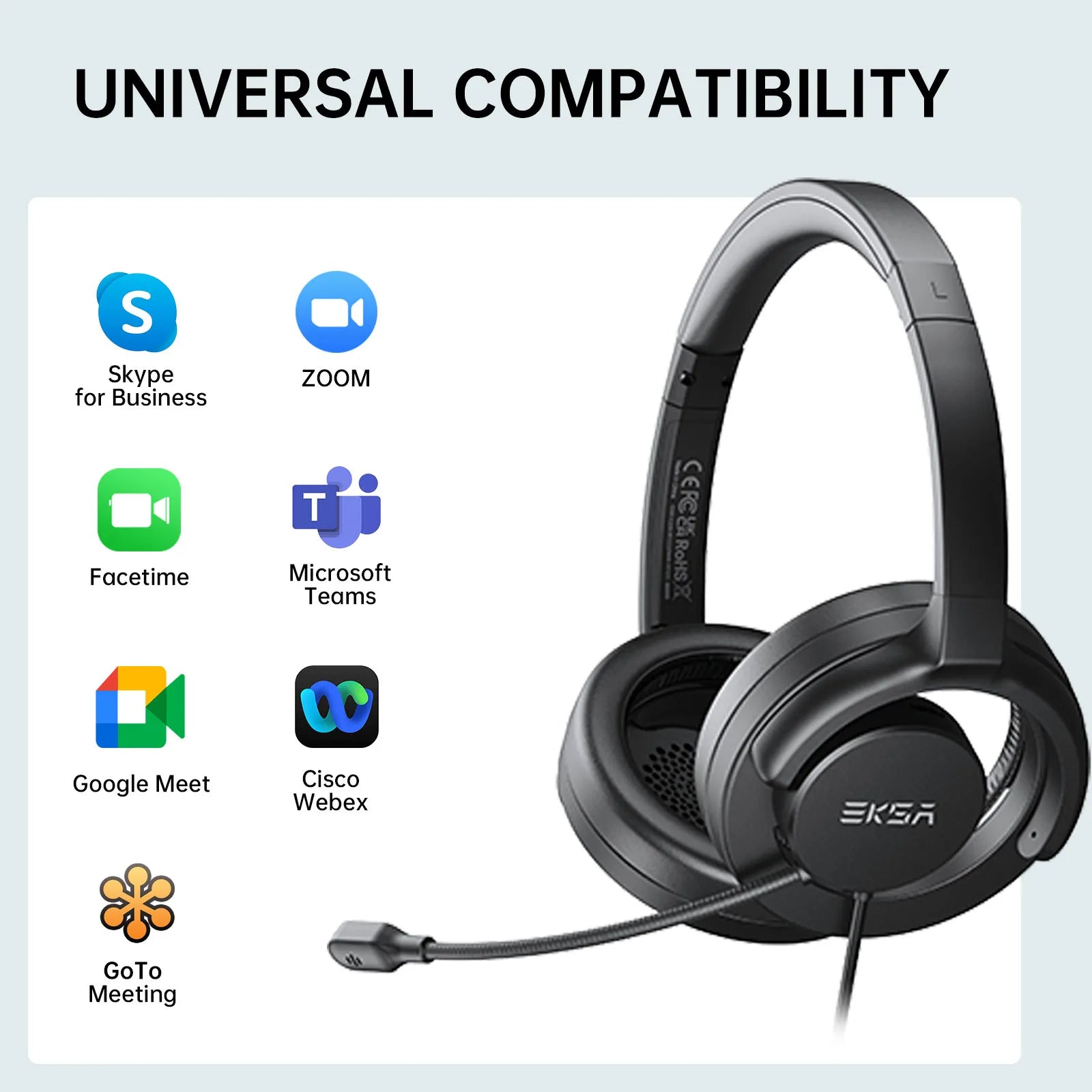 EKSA H27 Open Ear Office Headset USB-A/Type C Wired Headphones with ENC Call Noise Cancelling Microphone for PC/Phone