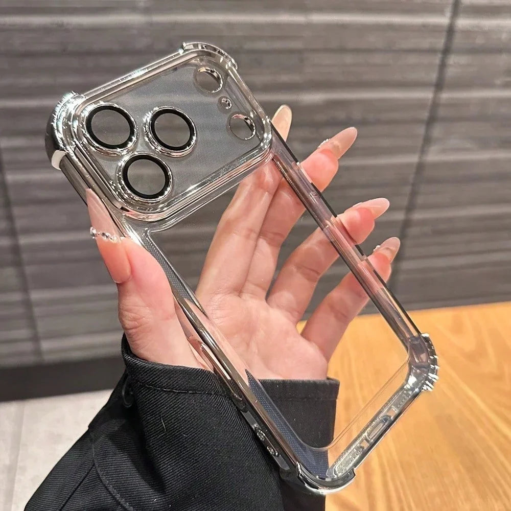 Luxury Cushioned Shockproof Plated Transparent Phone Case For iPhone 17 16 15 14 13 12 11Pro Max Plus
