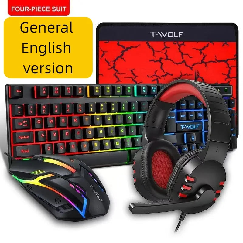 T-WOLF Thunderwolf TF880 Wired Keyboard, Mouse, Headphones and Audio Five-piece E-sports Game Enjoy Super Fast Moving Speed.
