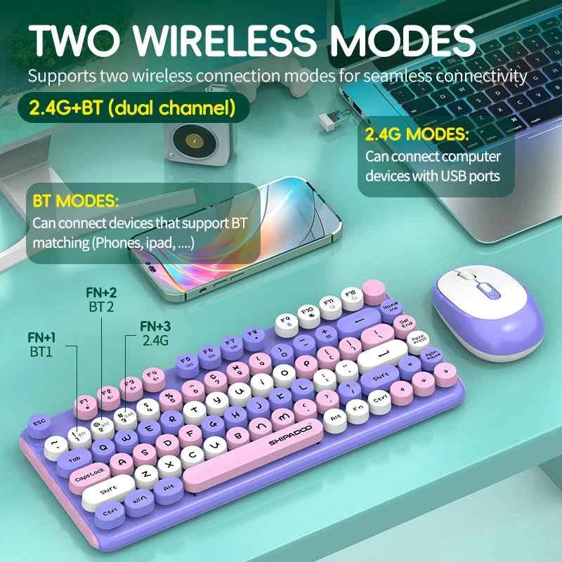 Silent round Keycap Wireless Keyboard And Mouse Combo 2.4G with 3 Steps Adjustable DPI for Macbook PC Gamer Computer Laptop