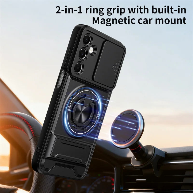 Case For Samsung Galaxy S26 S25 S24 S23 S22 Ultra PLus S26 Edge S25FE S24FE Armor Magnetic Stand Holder Ring Lens Protect Cover