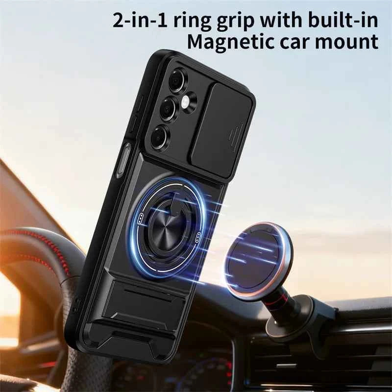 Case For Samsung Galaxy S26 S25 S24 S23 S22 Ultra PLus S26 Edge S25FE S24FE Armor Magnetic Stand Holder Ring Lens Protect Cover