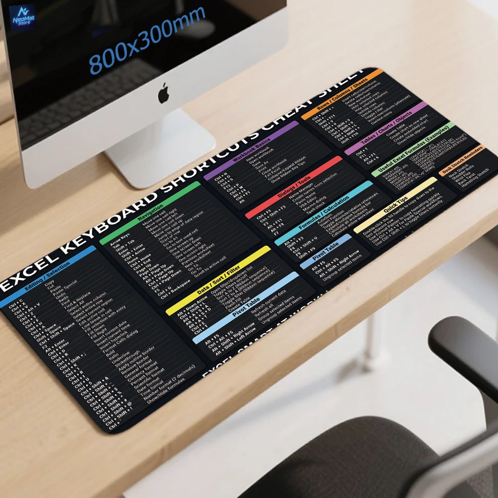 excel cheat sheet 80x30cm desk mat large mouse pad office accessories computer table mat rubber anti slip carpet Desk protector keyboard pad