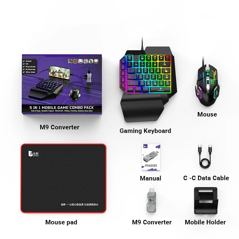Mobile Games Converter Kit Mobilador Gamer Kit Keyboard Mouse Combo Gaming Keyboard Bluetooth Adapter Controller Android iOS M9