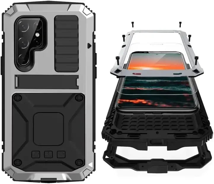 Heavy Duty Aluminium Metal Armor Case For Samsung S24 S23 S22 S21 Note 20 Ultra S20 Plus A32 Shockproof Cover Screen Protector