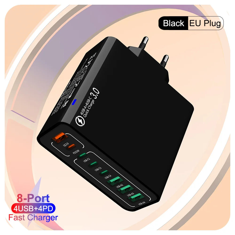 8-in-1 Wall Charger, Fast Charging Multi-Port Phone Charger Plug, Charger Adapter