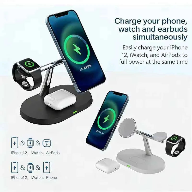 3 in 1 Magnetic Wireless Charger Stand for Magsafe iPhone 16/15/14/13/12 Apple Watch 8/7 & Airpods pro Fast Charging Station