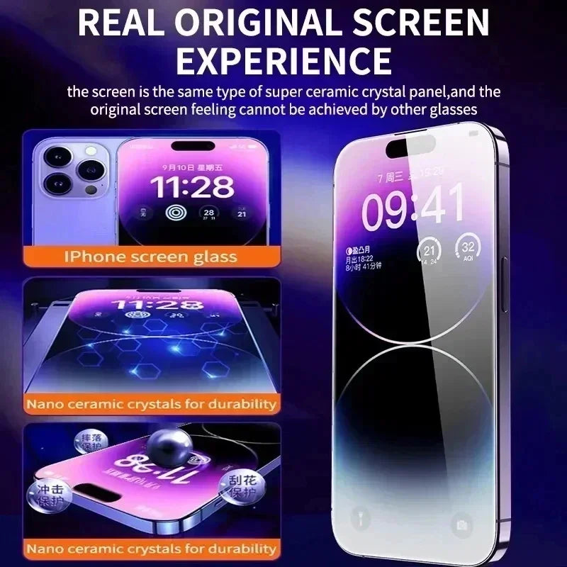 Oleophobic Coating Dust Free Easy Installation Screen Protector For iPhone 14 11 13 12 15 Pro Max Mini XS X XR 17 16 Plus Glass
