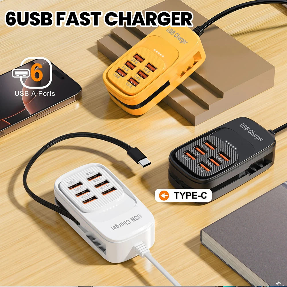 Fast USB Charger 6 in 1 Power Strip Desktop Charging Station Fast Charging Cord EU/UK/US Plug USB HUB Adapter Socket 3PD 3USB iphone charger