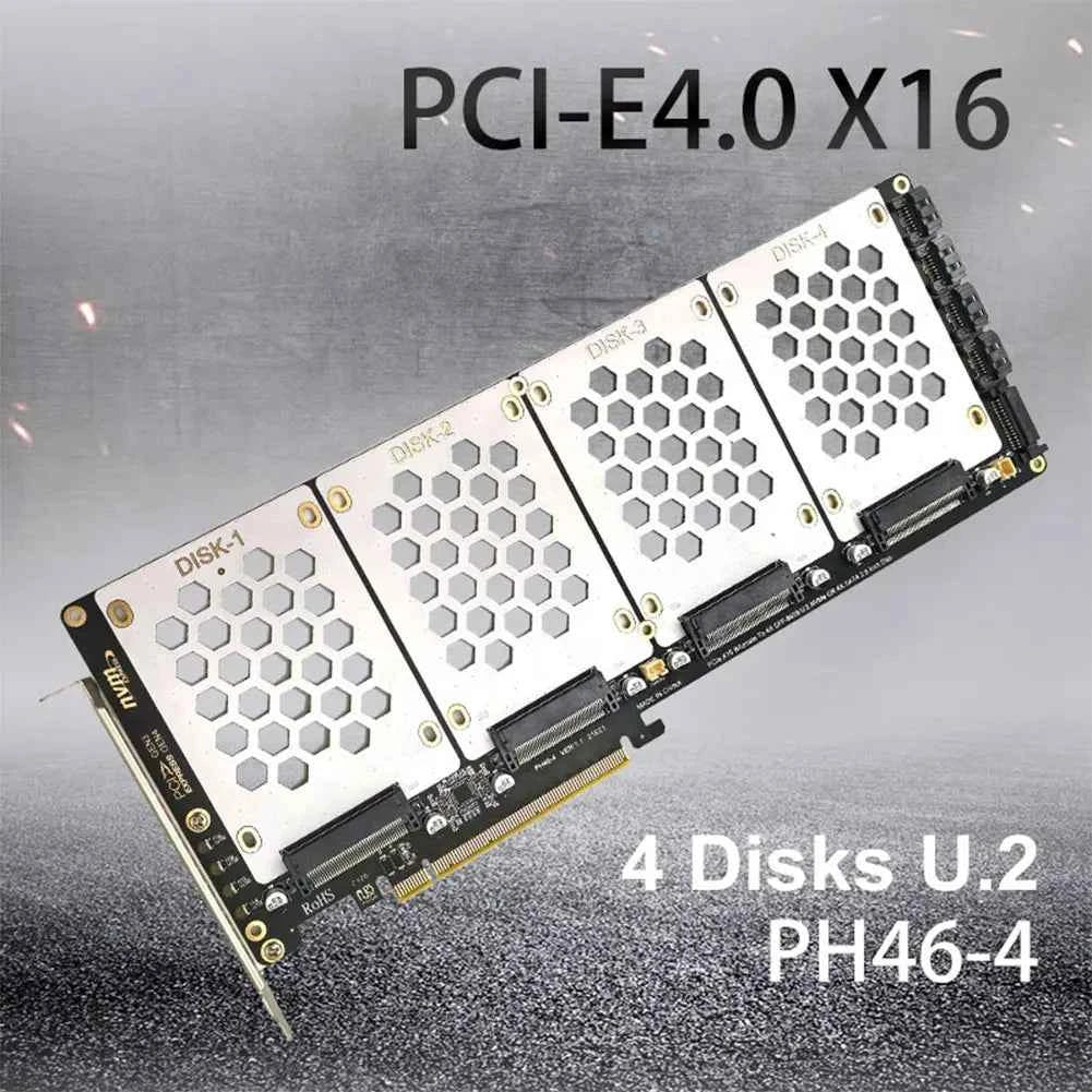 4-Port U2 NVME 2.5Inch SATA SSD Adapter Card Motherboard Support PCIe X4x4x4x4 PCIe X16 Bifurcation U.2 PCIe Adapter for PC