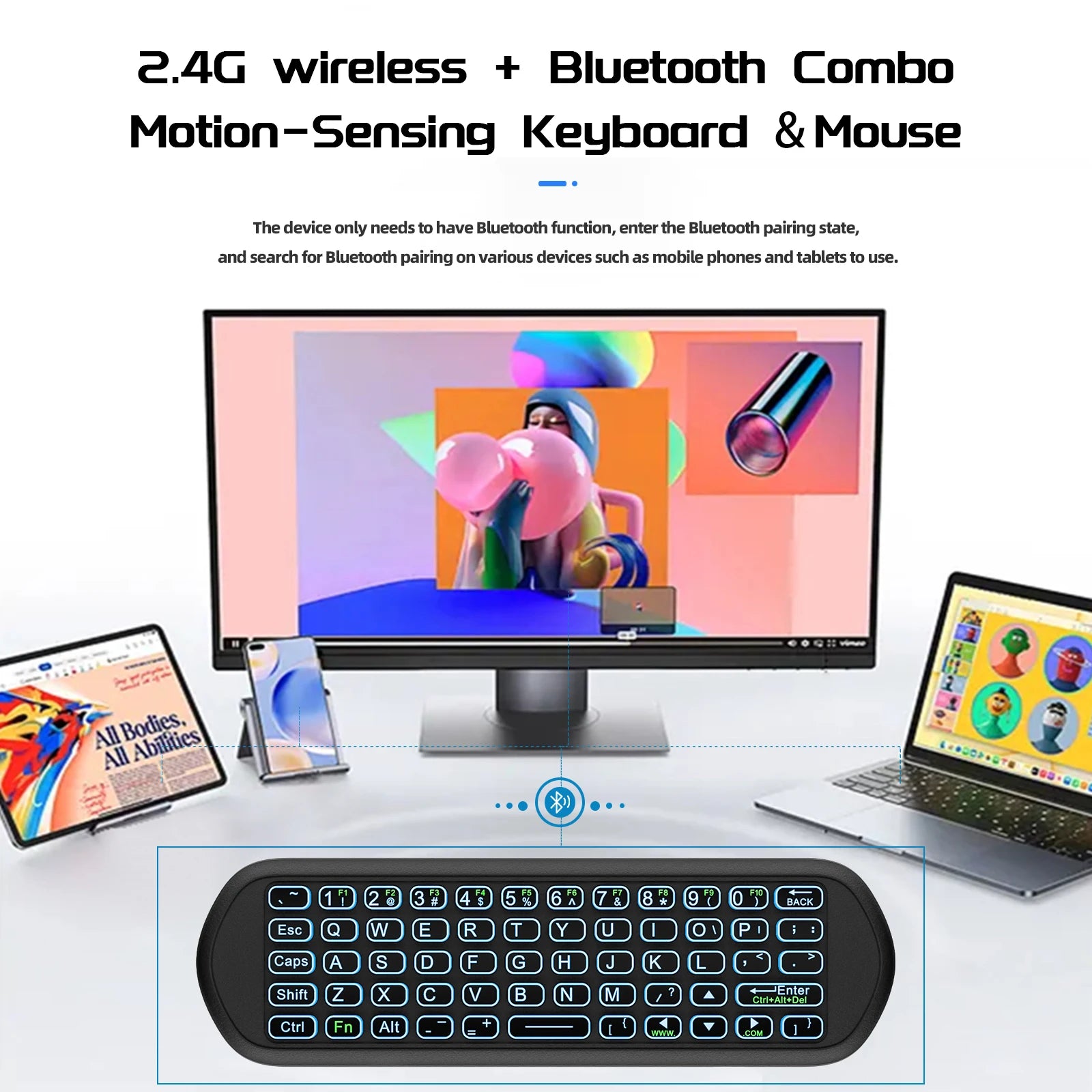 IPazzPort Mini 2.4G/BT Remote Wireless Air Mouse Keyboard