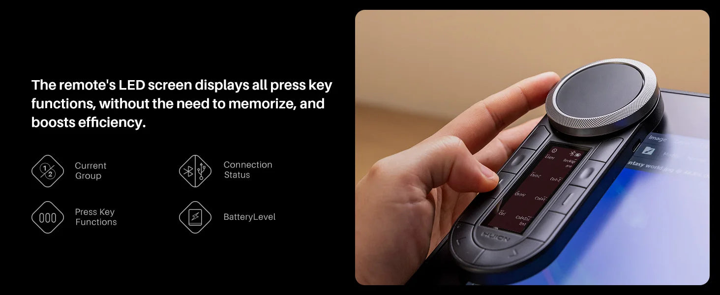 Huion Mini Keyboard Keydial Remote K40 with Dual-channel Bluetooth Wireless Dual-dial Controller 8 Programmable Keys OLED Screen