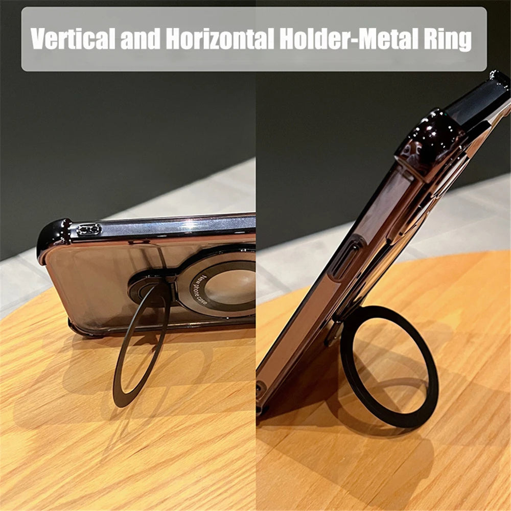 Luxury Plating Shockproof Magnetic Bracket For Magsafe Clear Case For iPhone 17 15 16 14 13 12 11Pro Max With Holder Stand Cover