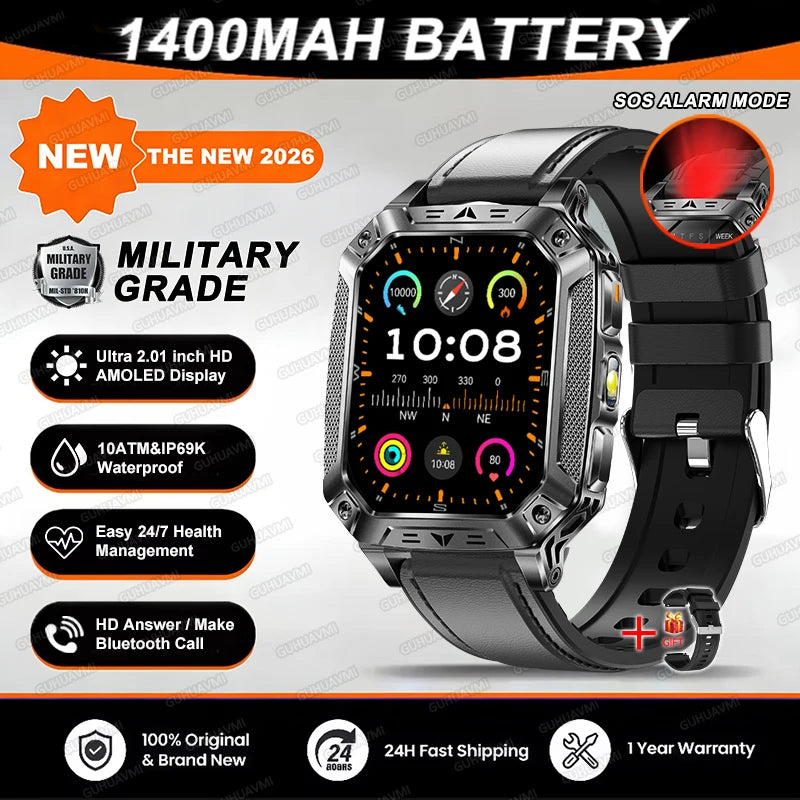 TANK Ultra 2026 1400mAh Military GPS Smart Watch Men 200Day Standby Rugged Tactical Watch 10ATM Diving SOS Satellite Alert Clock