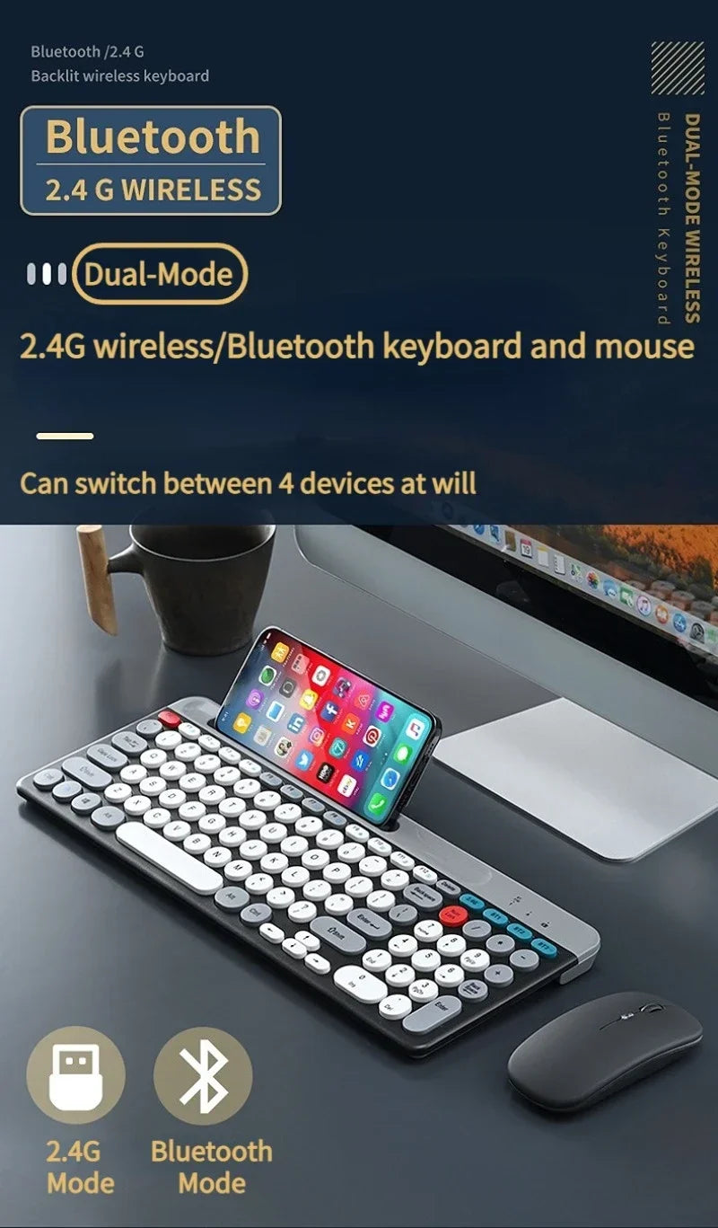 2.4G Wireless Keyboard Mouse Combo Portable Bluetooth Colorful Keyboard Rechargeable Silent for Tablet Laptop Desktop Computer