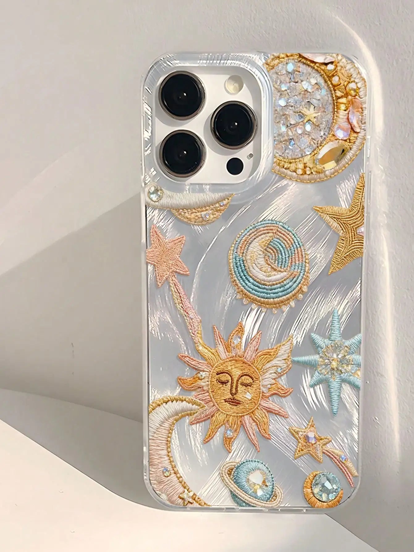 1pc Retro Starry Sky Theme Star & Moon Universe Pattern Phone Case, Silver Transparent Thick Protective Cover For Samsung A05, A05S, A13, A14, A15, A53, A54, A55, A56, S22, S23, S24, S25, 11, 12, 13, 14, 15, 16, 17 Pro Max