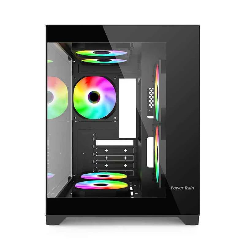 Power Train Colored Glaze PC Case Sea View Room 270°full view without column Desktop Chassis Support 240 Water Cooler