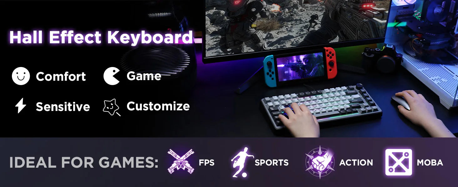 YUNZII RT75 Rapid Trigger Gaming Keyboard, Hyper Fast Magnetic Switch USB Mechanical Keyboards for Gamers, RGB 75% Keyboard