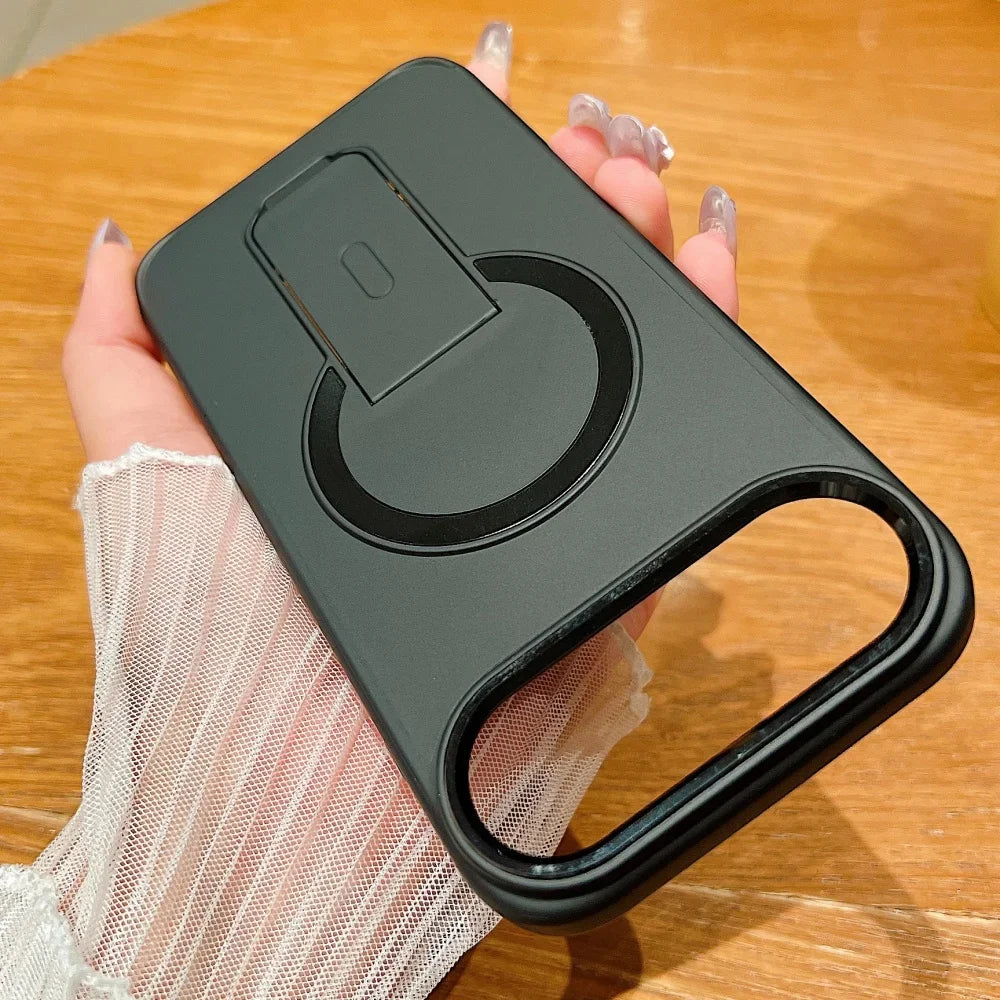 Folding Stand Holder Magnetic Matte Case For iPhone 17 16 Pro Max 15 14 Plus 13 12 For Magsafe Wireless Charge Shockproof Cover
