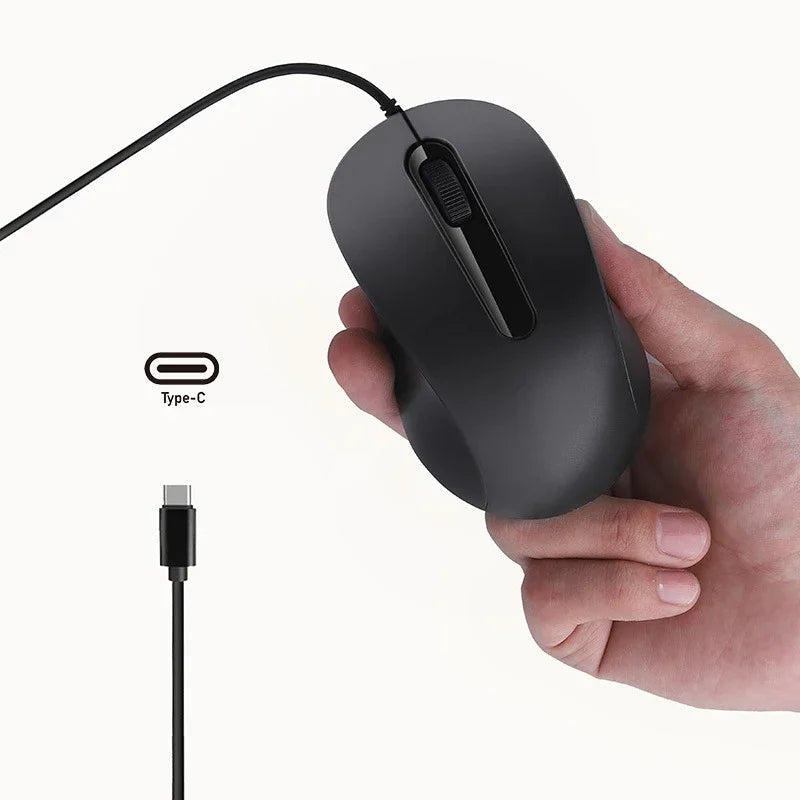 Lenovo Wired Mouse Type-C Plug Ergonomic Design Tablet Notebook Office Optical Silent Mouse For PC Android IOS