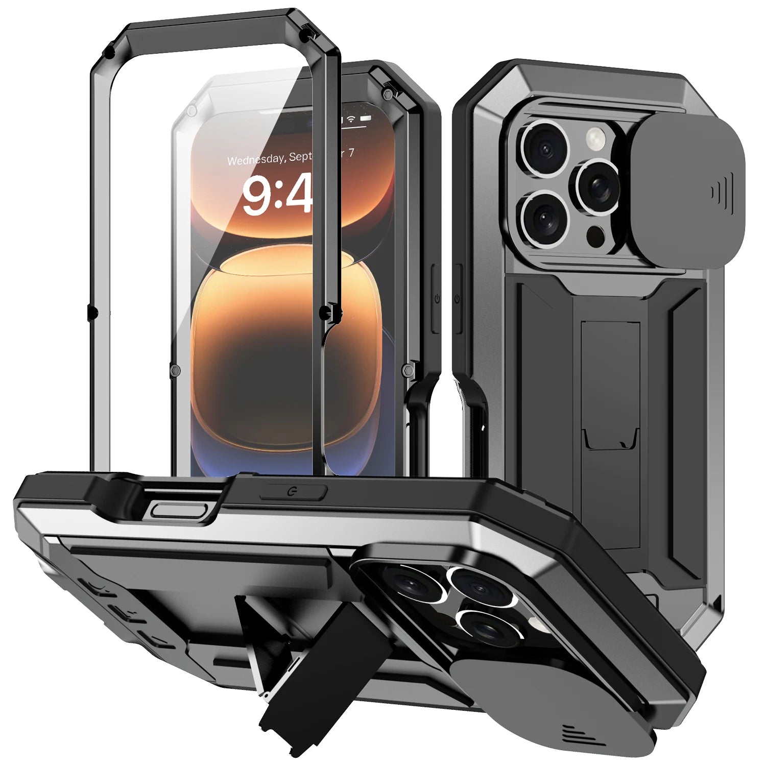 Rugged Metal Phone Case For iPhone Air 17 16e 16 Pro Max Heavy Military Shockproof Shell Slide Camera Cover Screen Protect