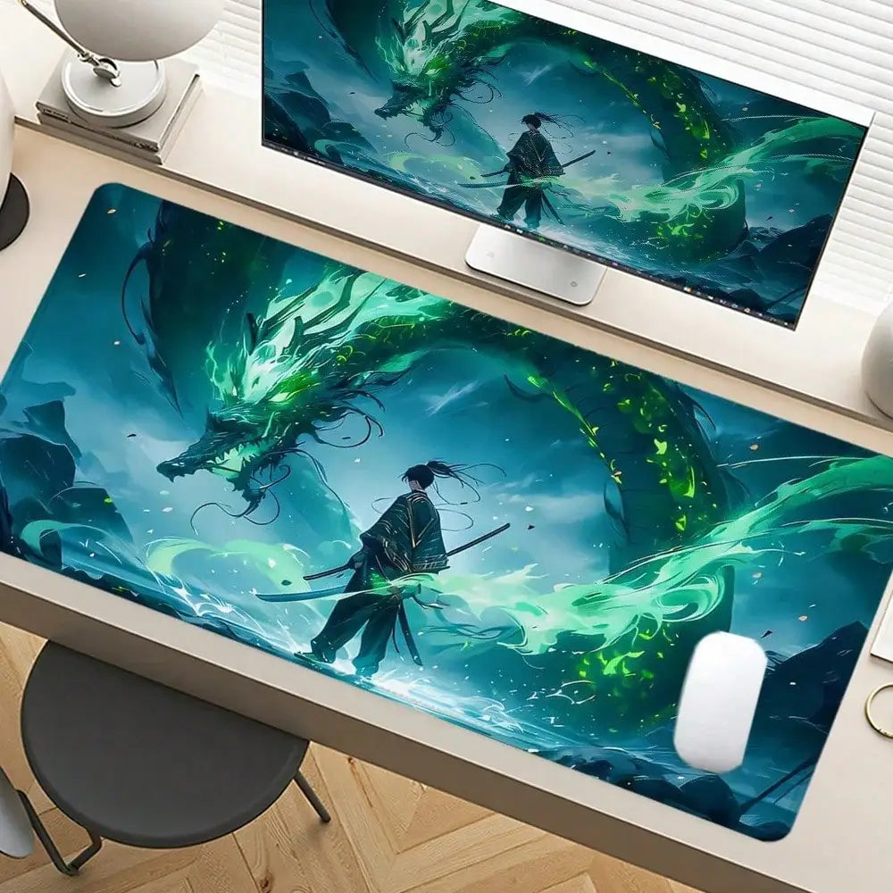 Purple Dragon Mouse Pad Anime Design Desk Mat Office Desk Accessories With Stitched Edge Non-Slip XXL Mousepad Rubber Base Keyboard Pad 35.4x15.7 Inch E-Sports