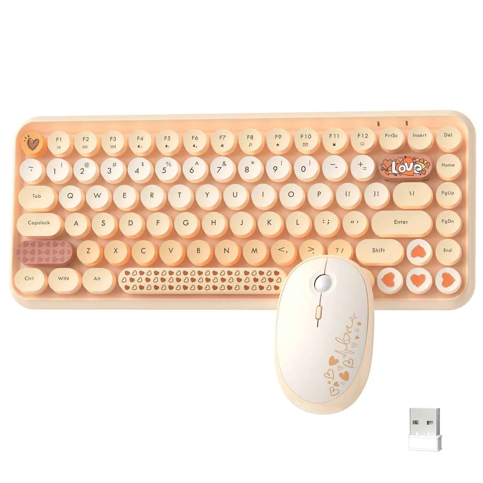 AJAZZ PC Wireless Keyboard and Mouse Set 2.4Ghz USB,84 Keys  Typewriter Round Key Caps 75 Percent,Small Cordless Aesthetic Mouse