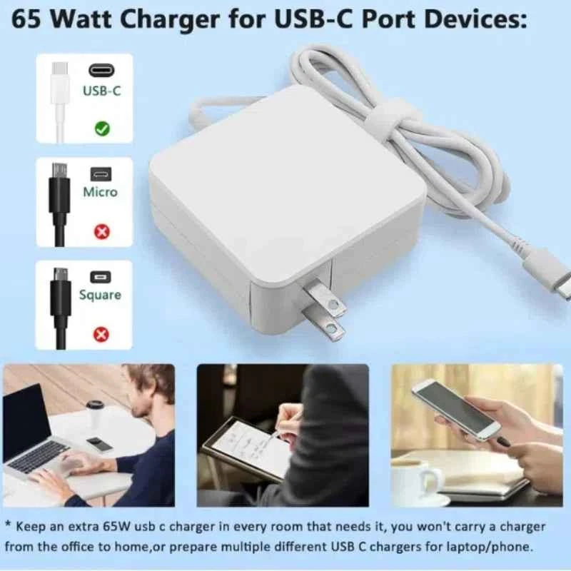 Reletech 65W USB C Laptop Power Adapter Type C Power PD Wall Fast Charger For MacBook Asus Dell Lenovo Huawei HP Notebook