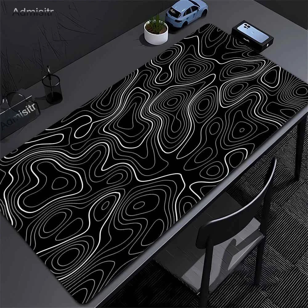XXL Desk Mat Black And White Strata Liquid Mousepad Large Abstract Mouse Pad Gaming Deskmat With Lockedge Office Non-slip Carpet