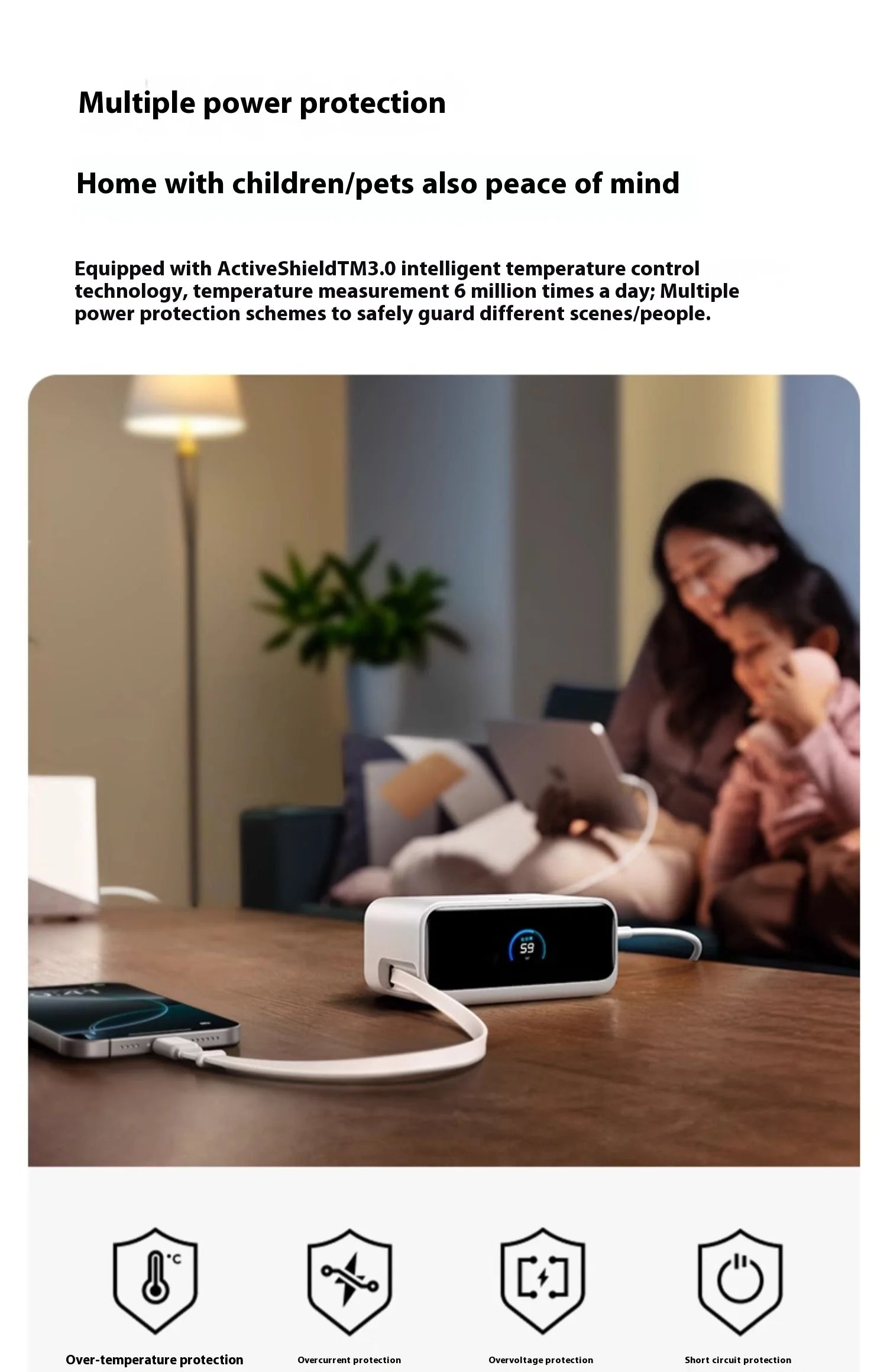 Anker Nano Charging Station USBC Power Strip 2.3 ft Anker InstaCord Retractable Cable 100W Fast Charging Desktop Chinese display