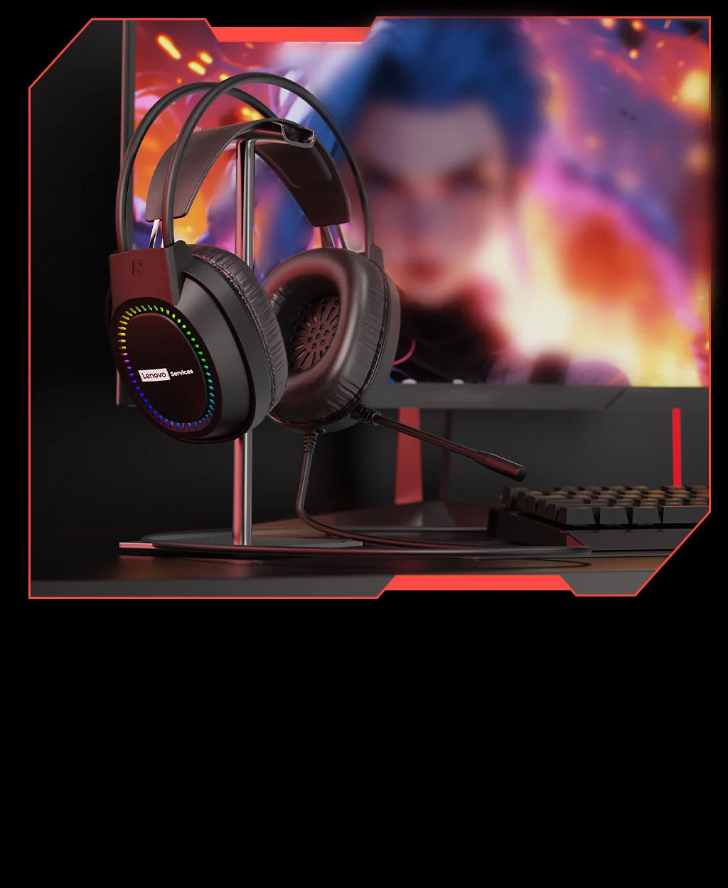 Lenovo Over-Ear Headphones with Microphone, Gaming Headphones, Rgb Lighting, Cool Colorful Lights, Suitable for Desktop and Laptop Computers, Comfortable, Sound-Isolating, and Noise-Cancelling