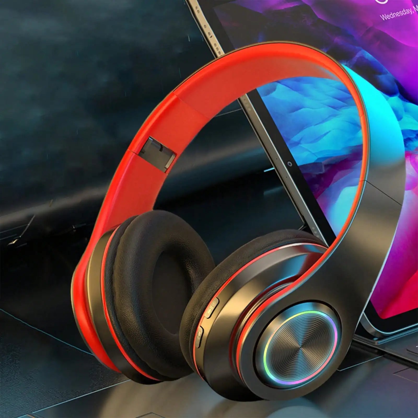 Bluetooth 5.3 Over-Ear Headphones, Active Noise Reduction, Subwoofer Bass, LED Light Design, Foldable Portable Wireless Headset for Gaming, Music, Sports, Phones & Computers